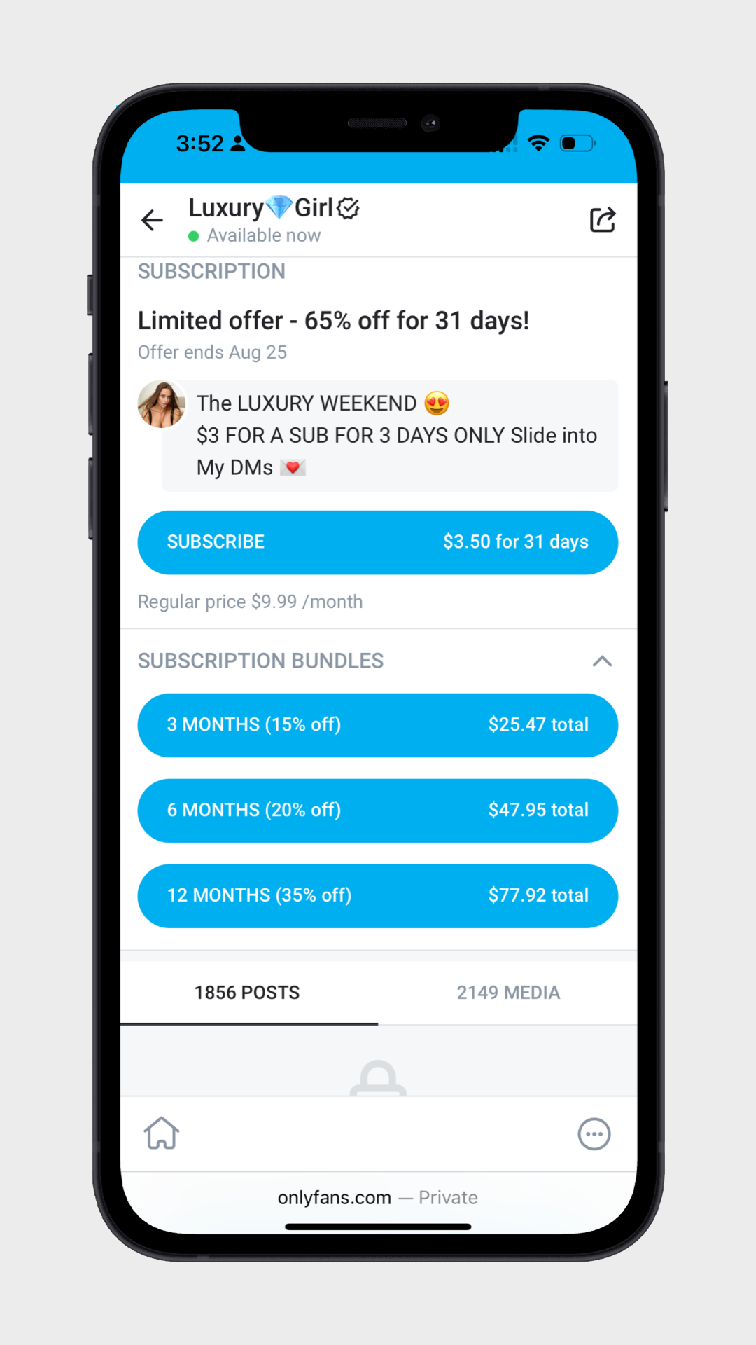 OnlyFans profile with tiered subscription plans